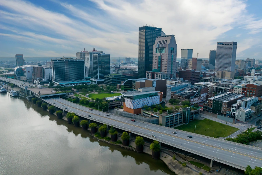 Aerial view of the city of Louisville, Kentucky